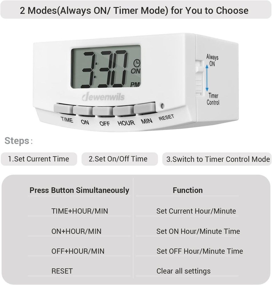 Compact 24-Hour Timer with Backup Battery - Ideal for Home Automation & Security