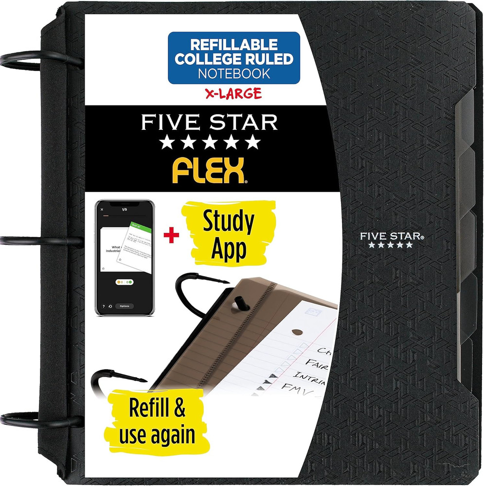 Flex Refillable Notebook + Study App, College Ruled Paper and 1-1/2 Inch Techloc