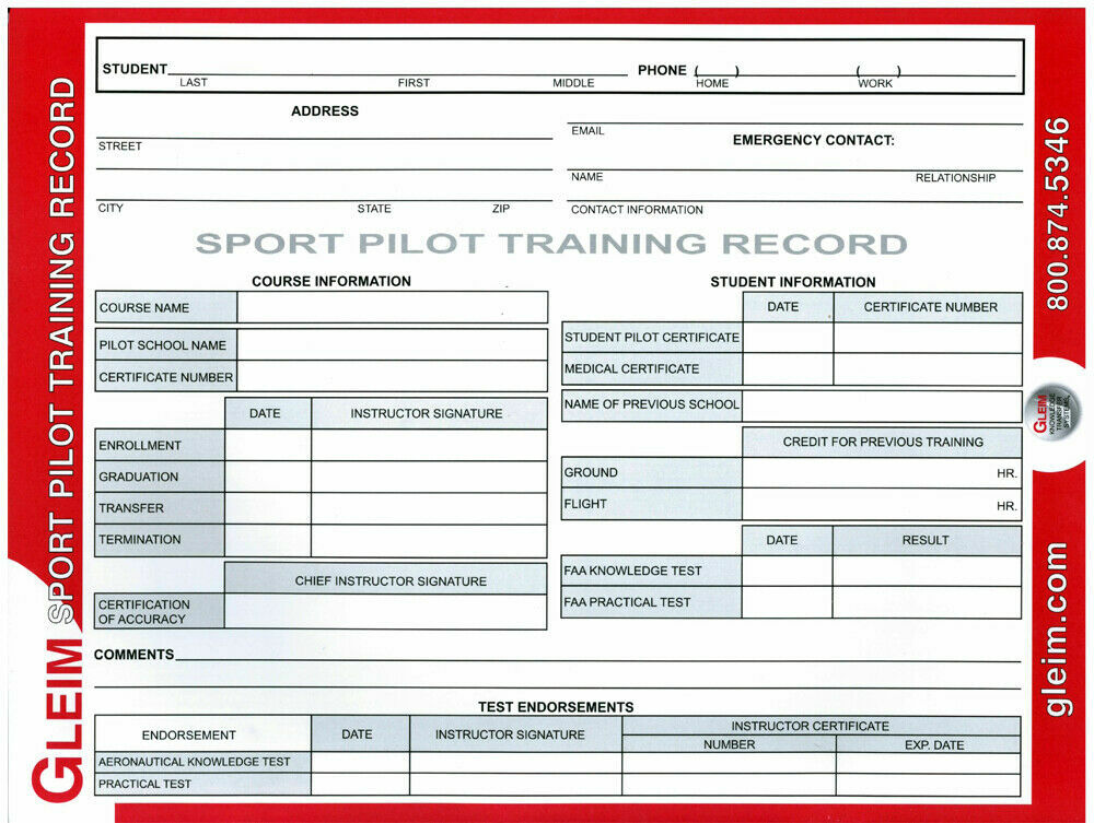 Gleim Sport Pilot Training Record