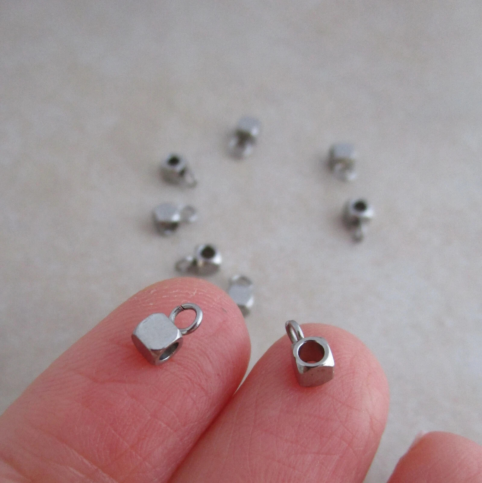 12 stainless steel bead bail 3mm cube hangers hypoallergenic