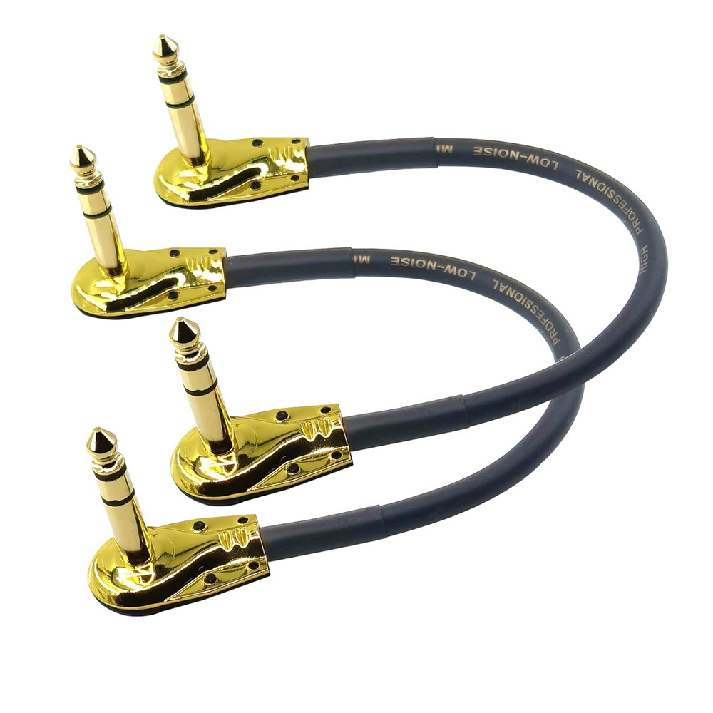 1/4 Inch Right Angle TRS Stereo Dual Channel Guitar Flat Patch Cable Low Profile