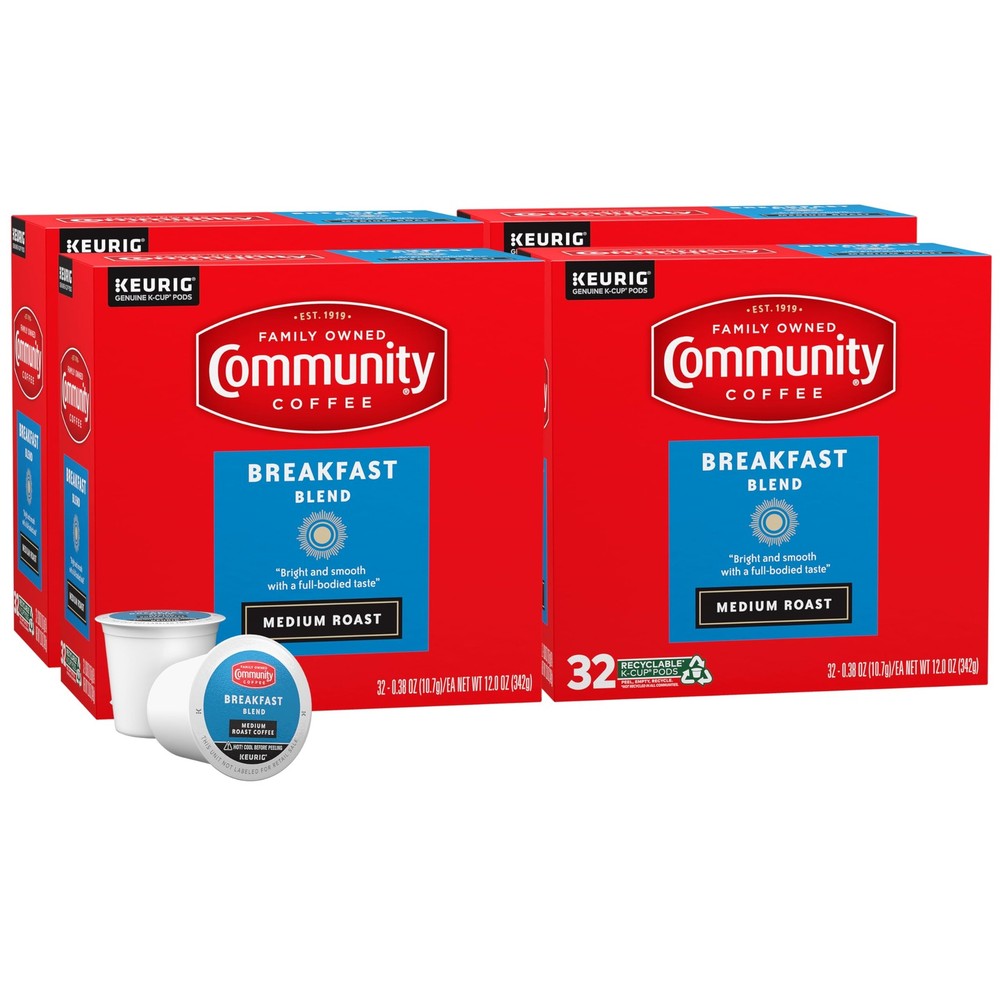 Community Coffee Breakfast Blend, Medium Roast, 32 Count (Pack of 4)