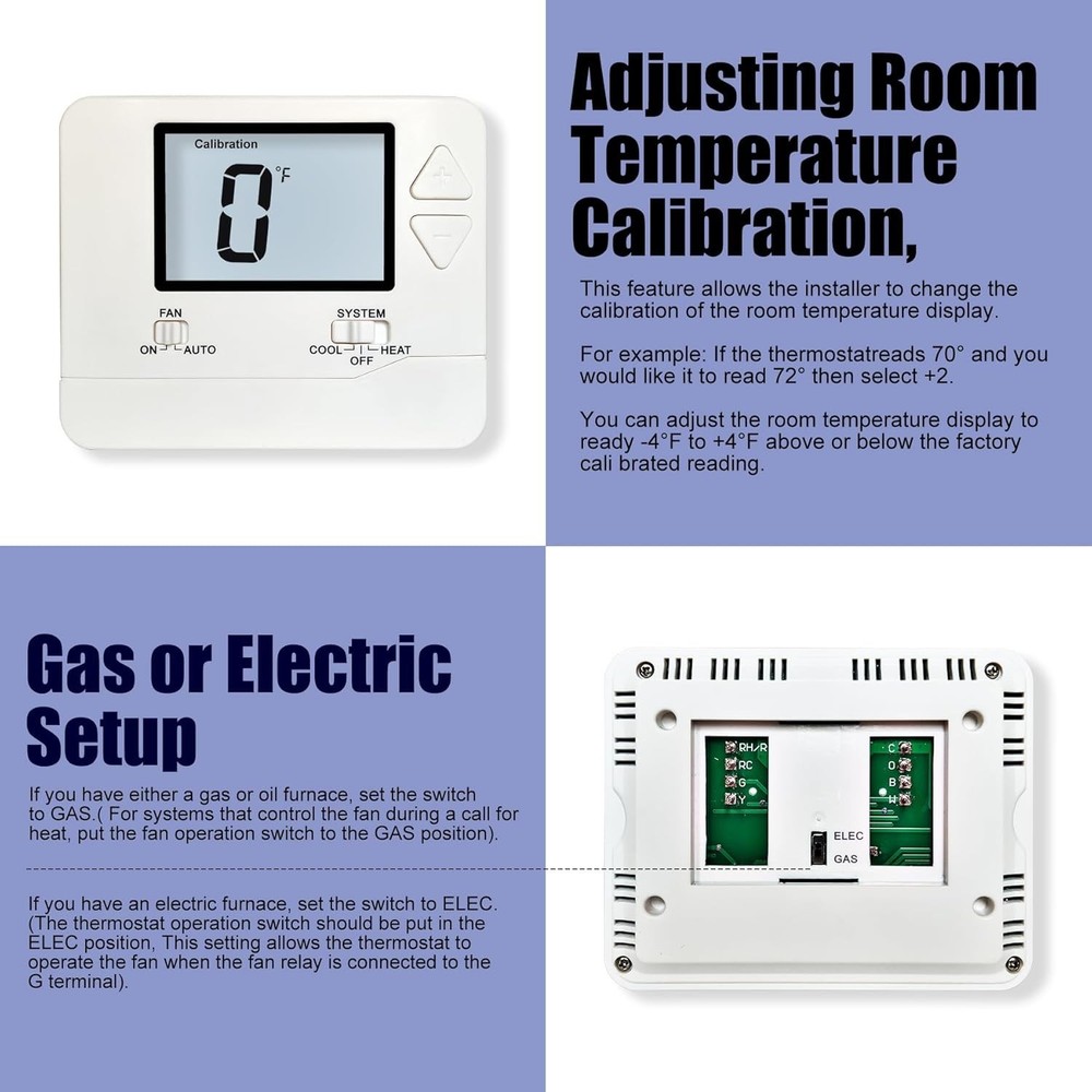 Elegant Non-Programmable Thermostat for 1 Heat/1 Cool Systems with Backlight