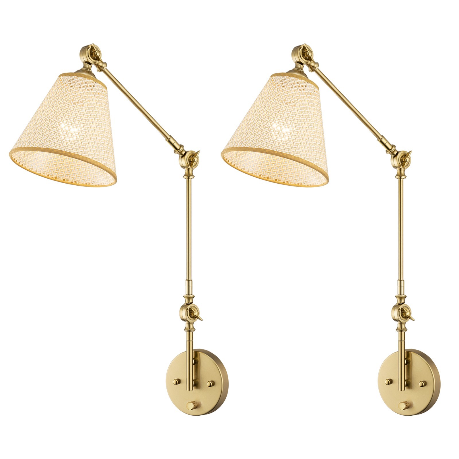 2pcs Vintage Gold Swing Arm Wall Sconce Dimmable Adjustable Arm for Reading