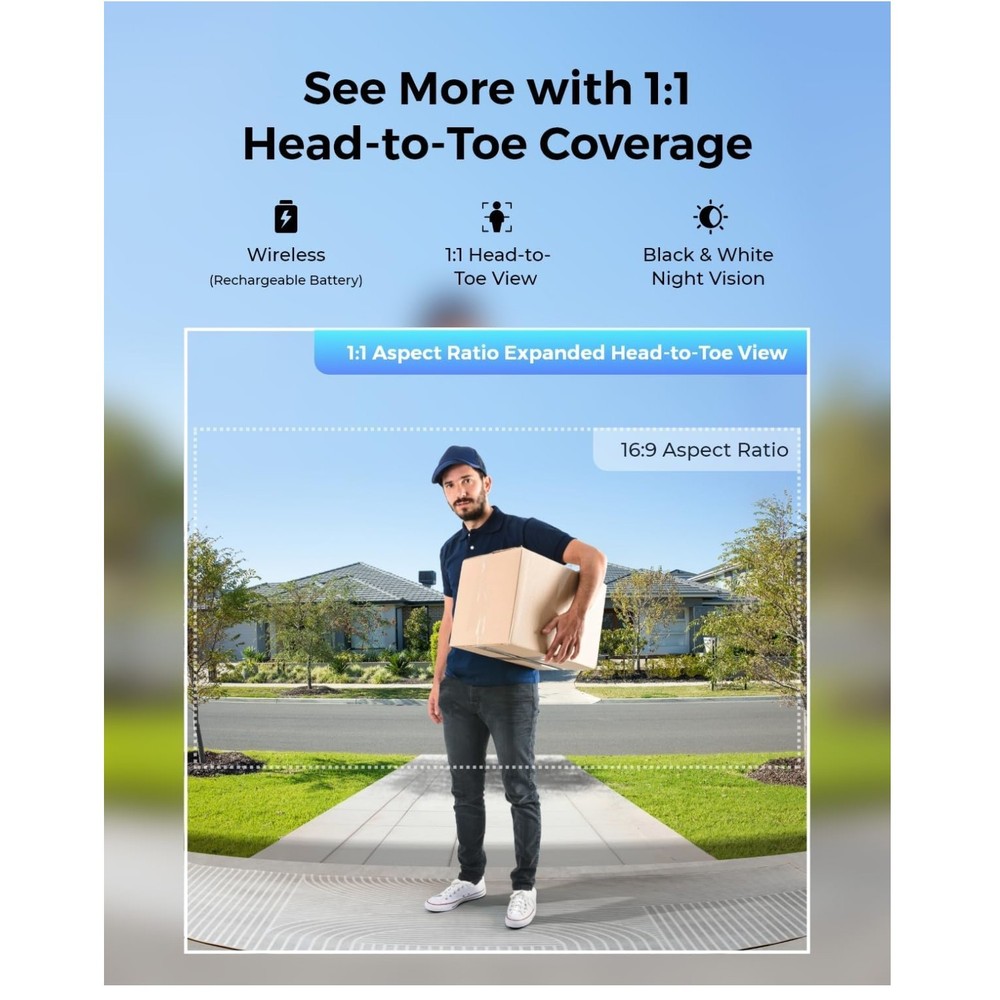 2K Video Doorbell Camera, Battery Powered, Smart Detection