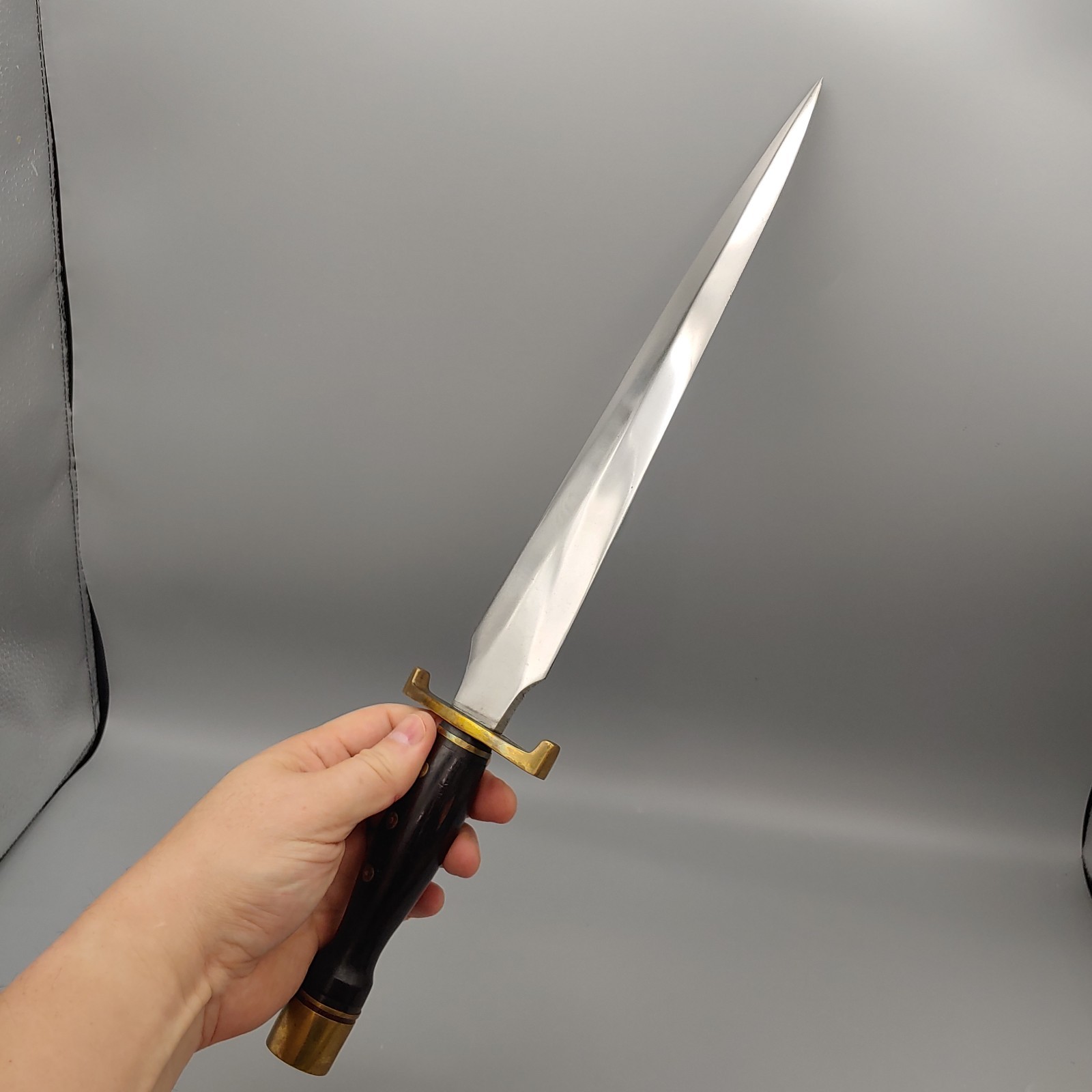 VTG Custom Arkansas Toothpick Knife Dagger w/ Sheath 19" walnut/brass handle 12"