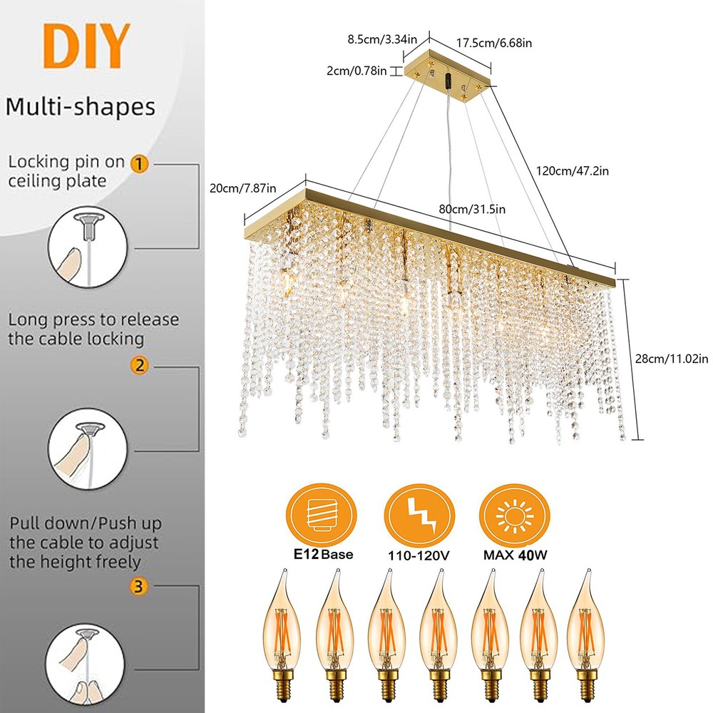 Modern Crystal Chandelier Dining Room Fixture Ceiling Light Lamp Rectangular NEW