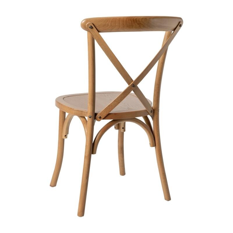 Bistro Style Cross Back Light Brown Wood Stackable Restaurant Dining Chair