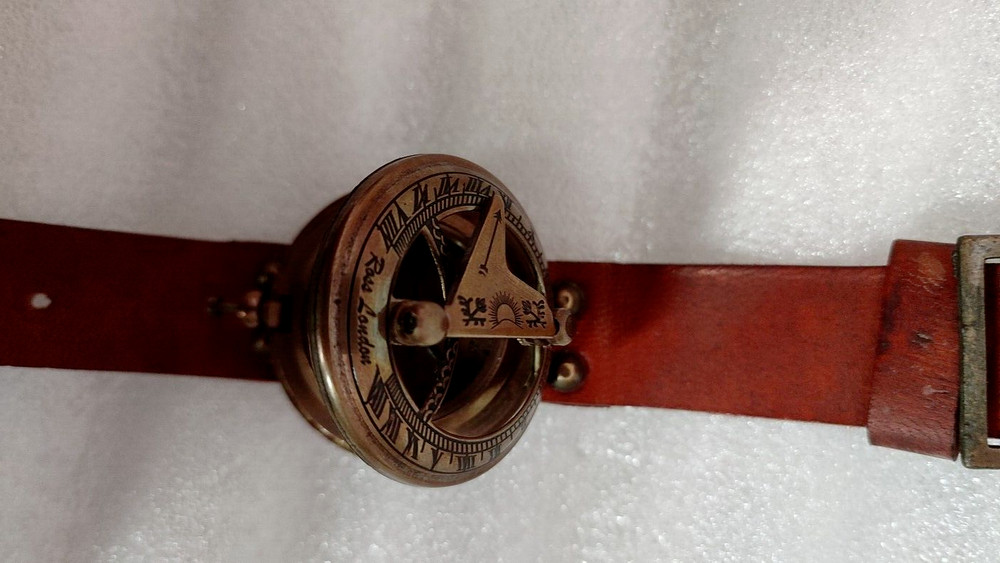 Wrist sundial brass navigation compass Working Direction Leather Band Gift