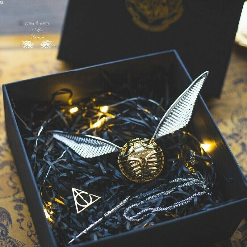 Harry Potter Platinum Wing Golden Snitch Ring Box Jewelry Storage Necklace Chain