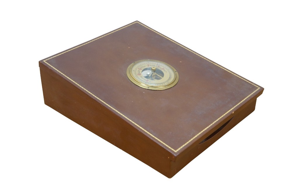 1952 Moco West German Leather Desktop Barometer Document Box 13"