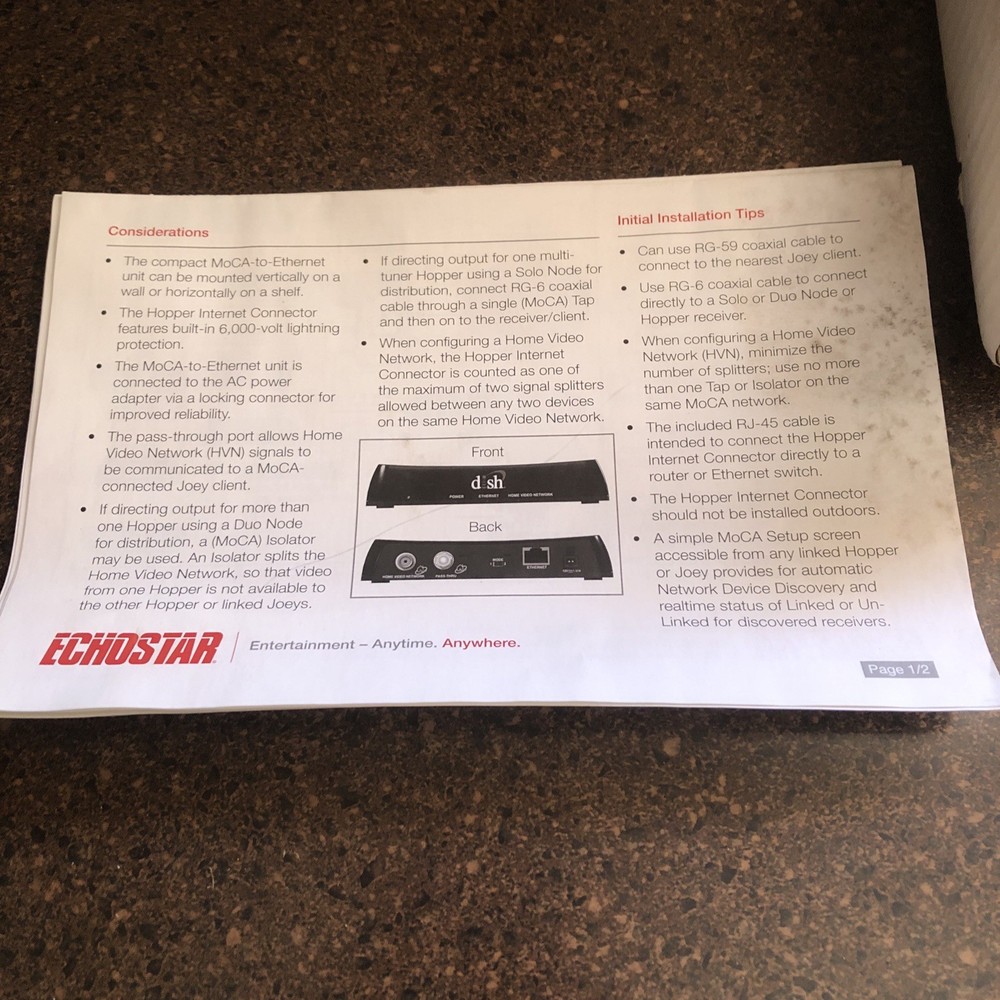 Dish Network Hopper Satellite TV HD DVR Internet Connector