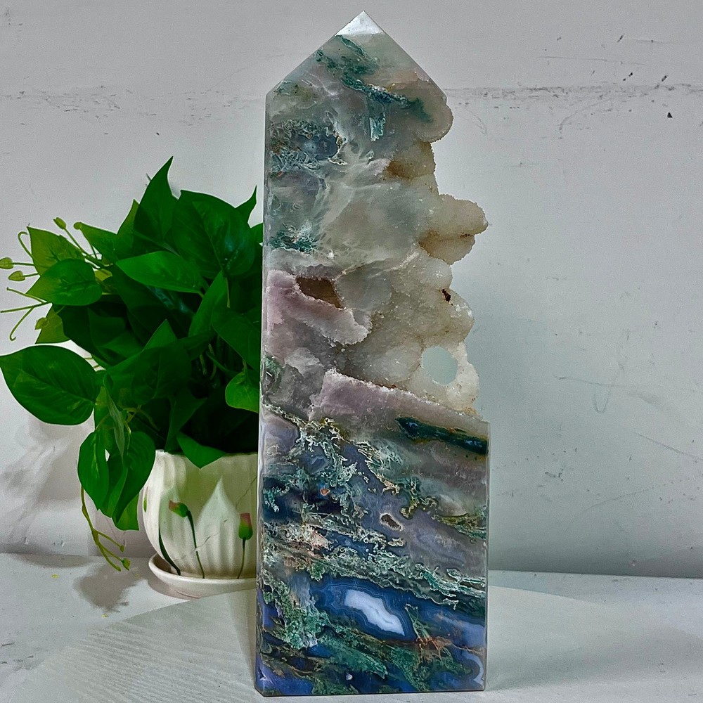 3.81LB Water grass agate wide column obelisk sample column