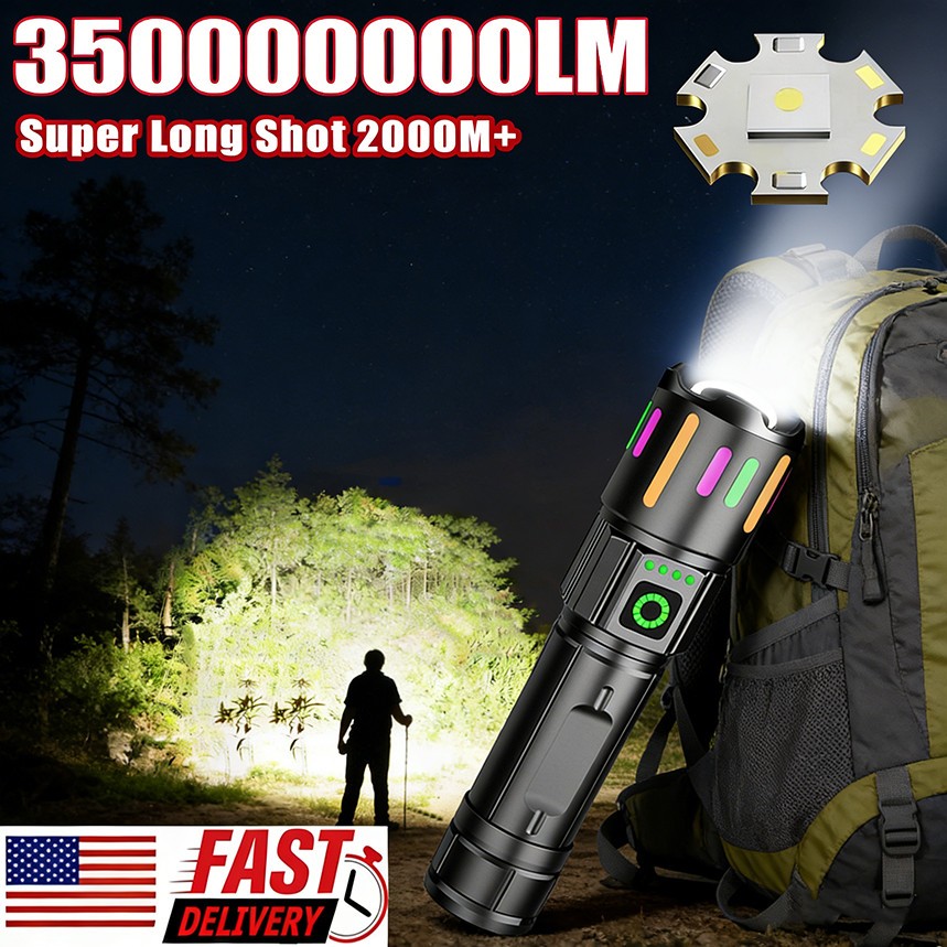 350000000 Lumen Super Bright LED Tactical Flashlight Rechargeable Work Light%%#