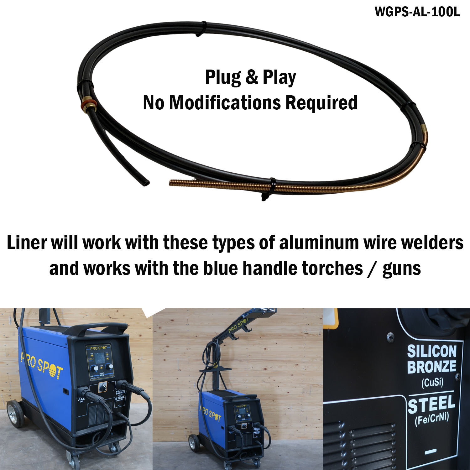 Graphite Mig Welder Liner For Prospot Aluminum Mig Welder - 10' Long Blue Handle