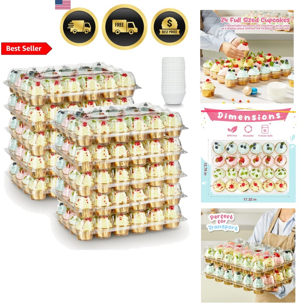24 Pack x 10 Sets Stackable Cupcake Carrier Holders with 240 Pack Cupcake Lin...