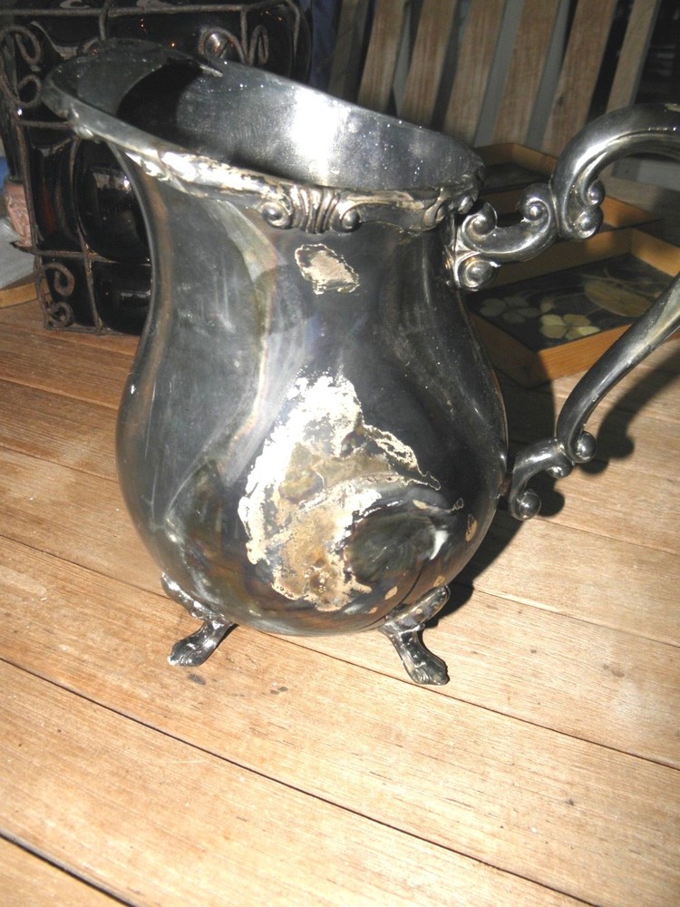 F.B. ROGERS GEORGETOWN PATTERN FOOTED WATER PITCHER SILVERPLATE over COPPER