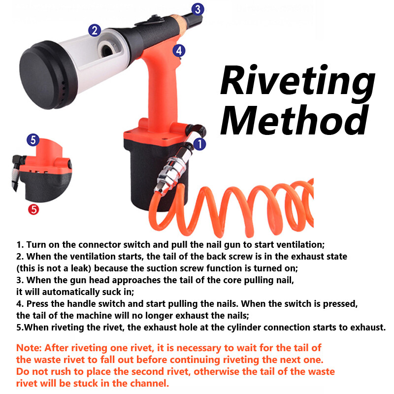 2.4-4.8mm Automatic Pneumatic Air Pull Nail Riveter Rivet Nut Gun Riveting Tool