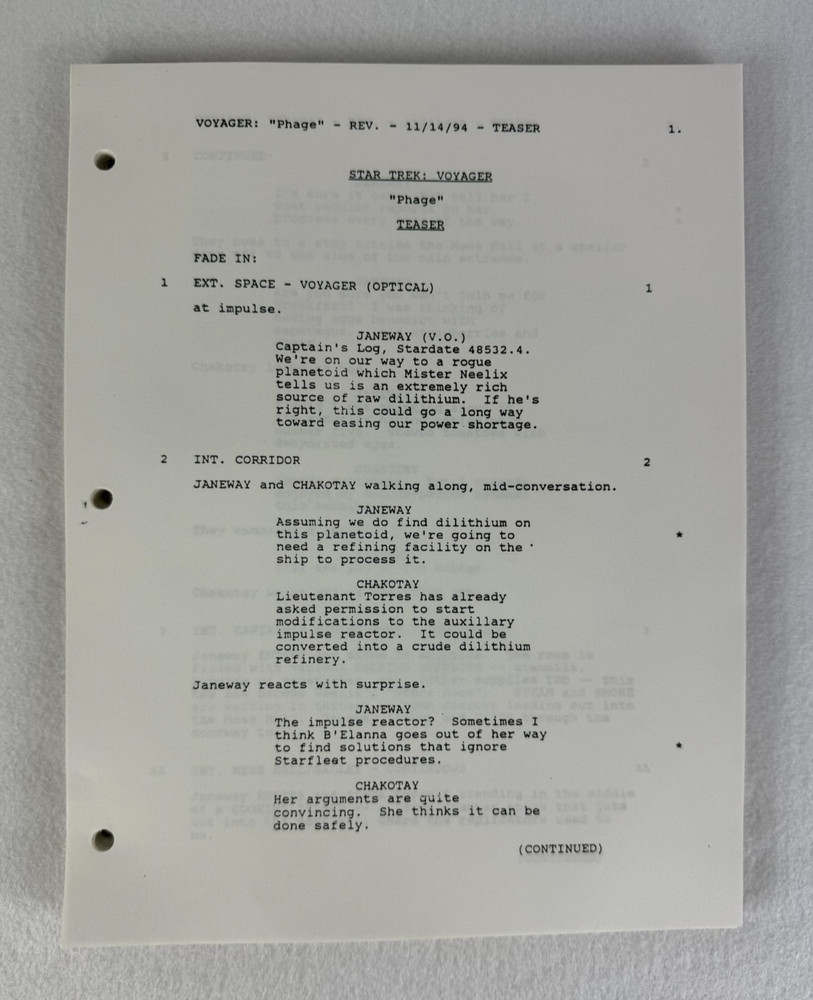 Star Trek Voyager “Phage” Final Draft Original Studio Script 11/11/1994