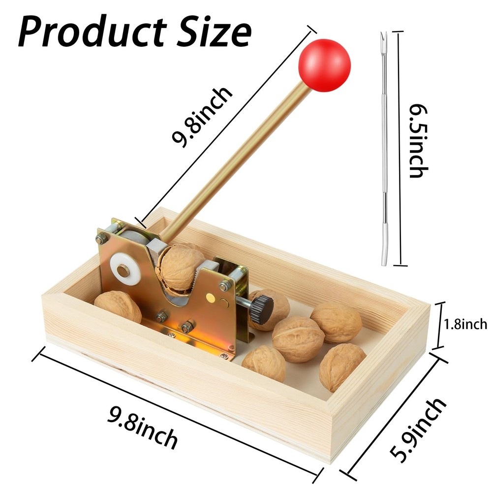 NutCracker Tool Heavy Duty Nut Cracker with Wooden Base Adjustable Nut Tongs ...