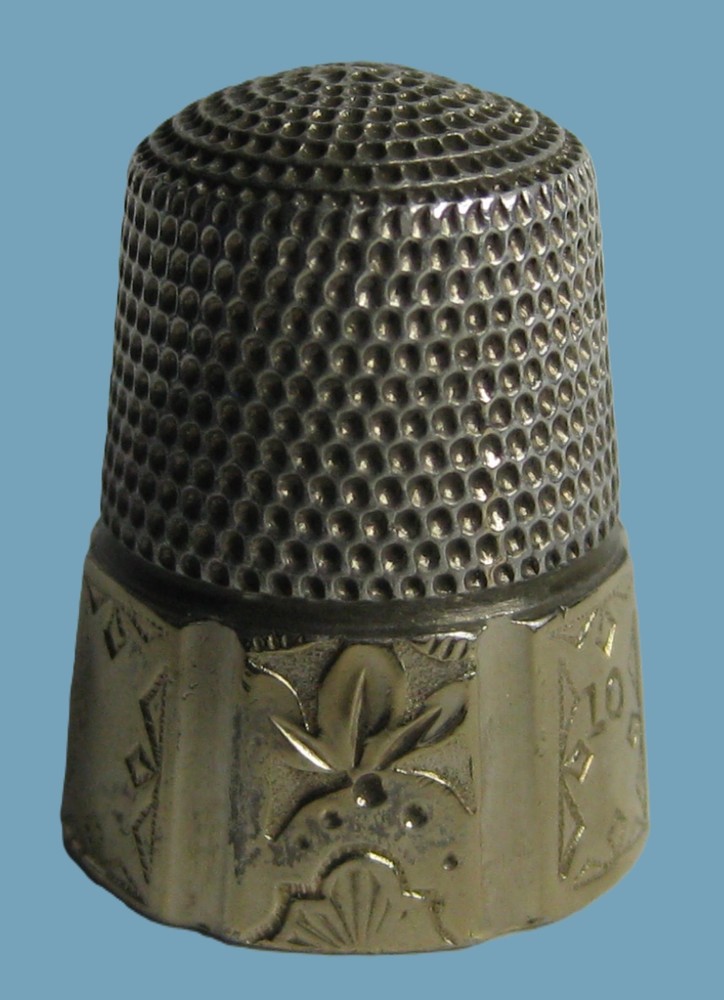 Antique Thimble Size 10 - Simons Bros - Sterling Silver Octagonal Etched Panels