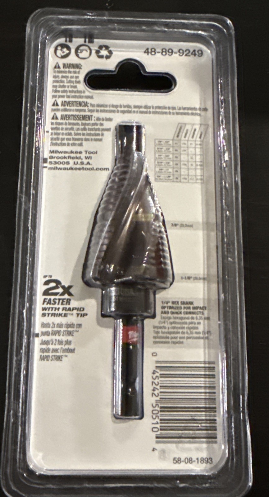 Milwaukee 48-89-9249 SHOCKWAVE #9 Impact Duty Step Bit - Titanium New On Card