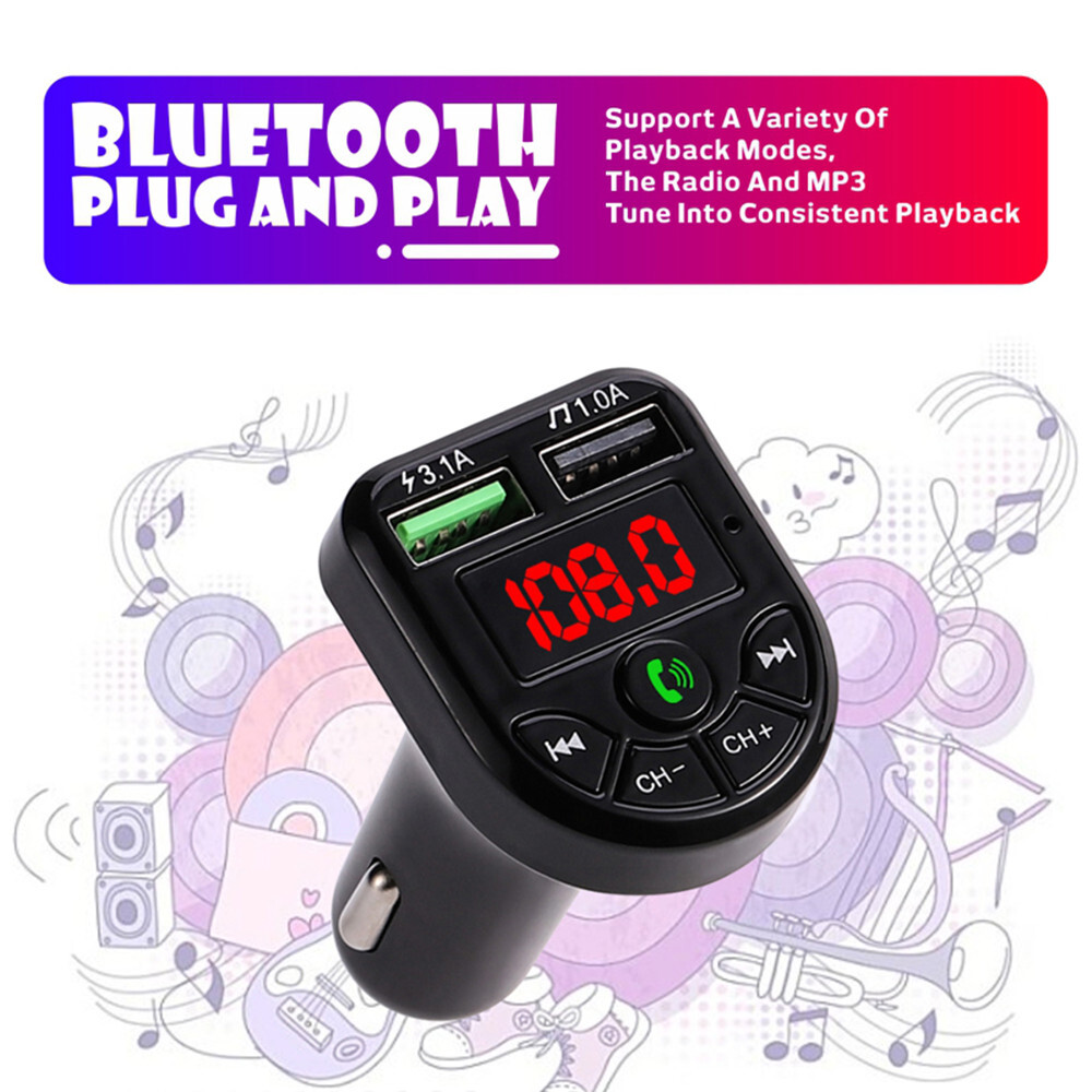 LED FM Transmitter BT-Compatible 5.0 Car kit Dual USB Charger MP3 Music Player