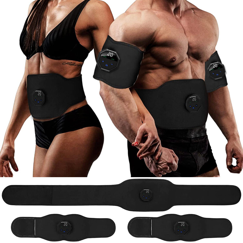 Muscle Stimulator EMS Ab Trainer Tens Men Portable Stimulater Abs Massager Black