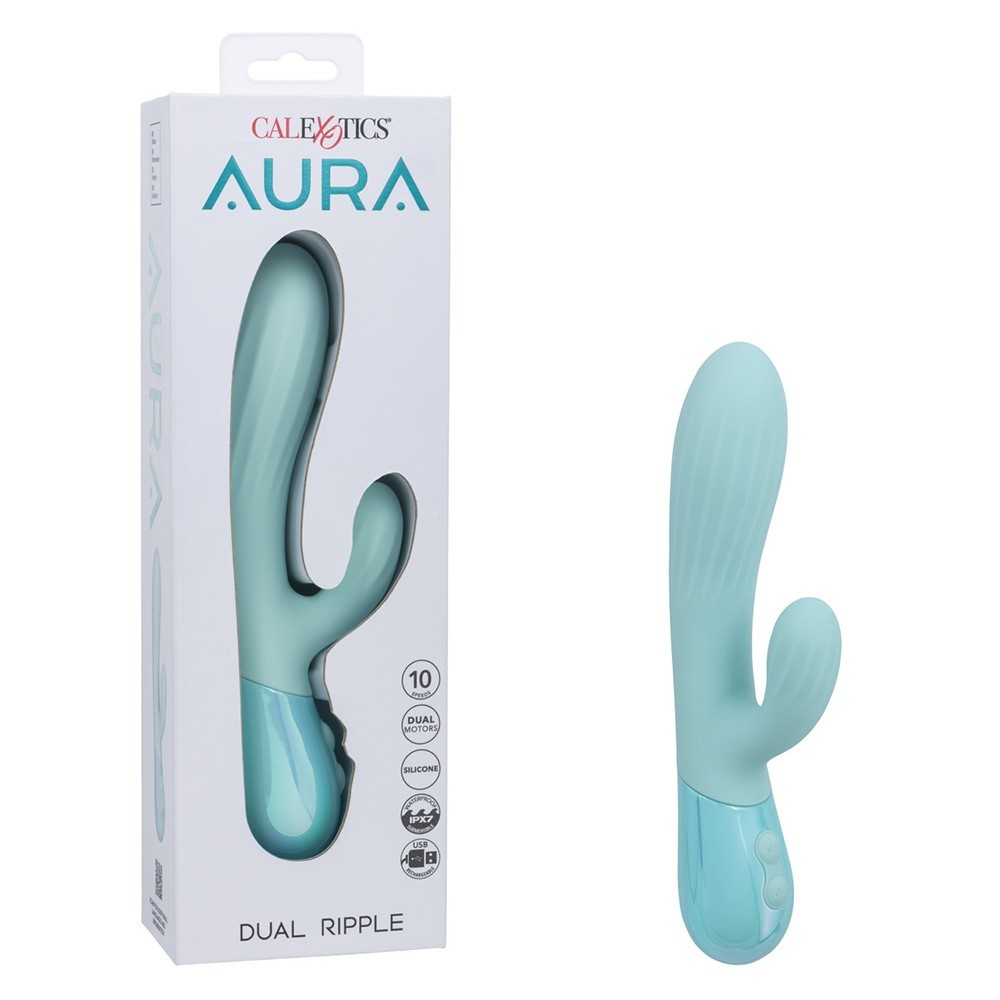 CalExotics Aura Dual Ripple Rabbit Vibrator Blue