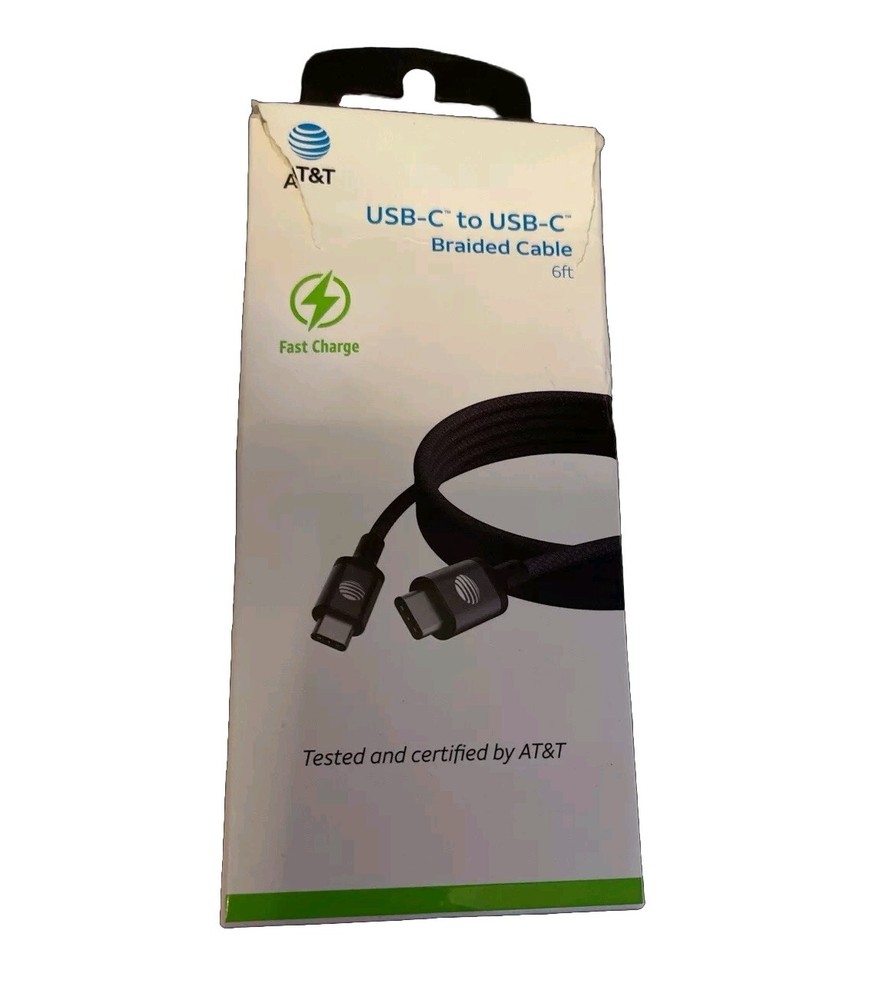 AT&T 6-Foot Braided Fast Charge & Sync Cable Type C to C Cable - Black