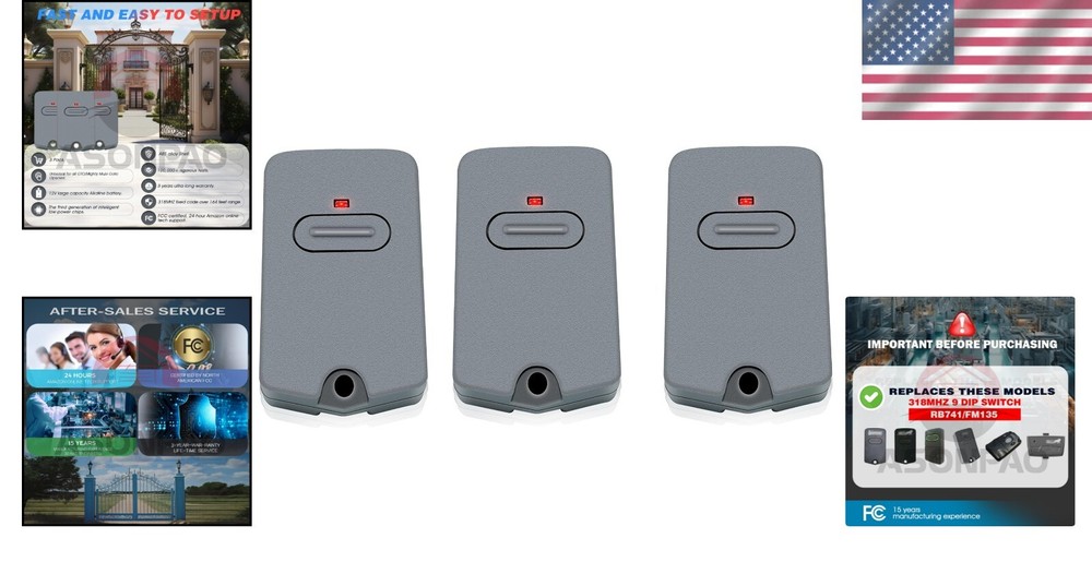 3-Pack Mighty Mule Remote Controllers with Ergonomic Design & Long Range Access