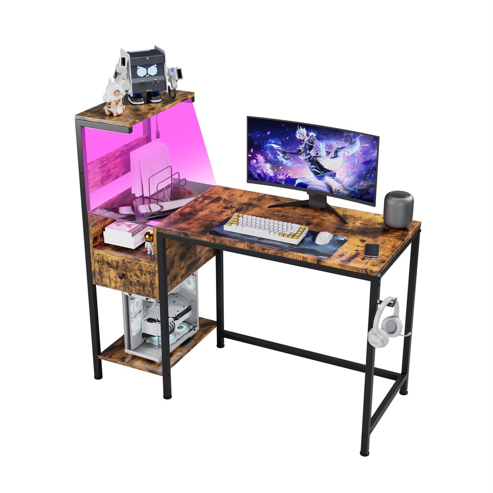 Computer Desk Home Office Desk Writing Table Study Workstation with Shelves