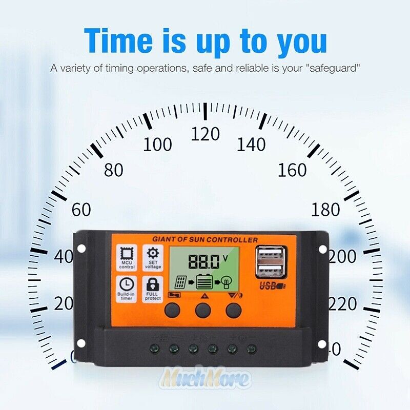 100A LCD Digital Combo Panel Display 12/24V PWM Charge Controller Fast Ship