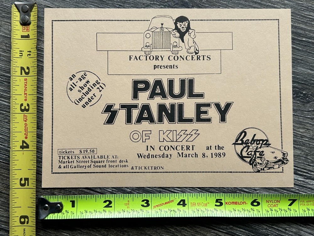 KISS Handbill Concert Ad Flyer PAUL STANLEY Solo Boston Mar 8 1989 Vintage Kiss