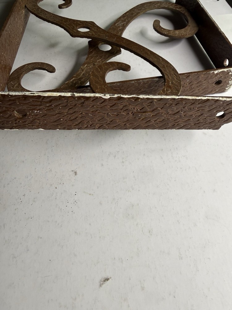 Vintage Hammered Steel Shelf Brackets Rustic Scroll Wall Mount Pair
