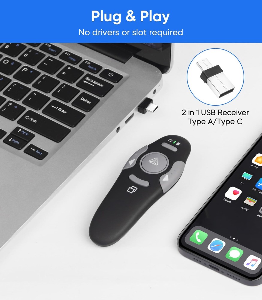 Presenter Clicker for PowerPoint Presentations, USB Wireless PPT Remote Click...
