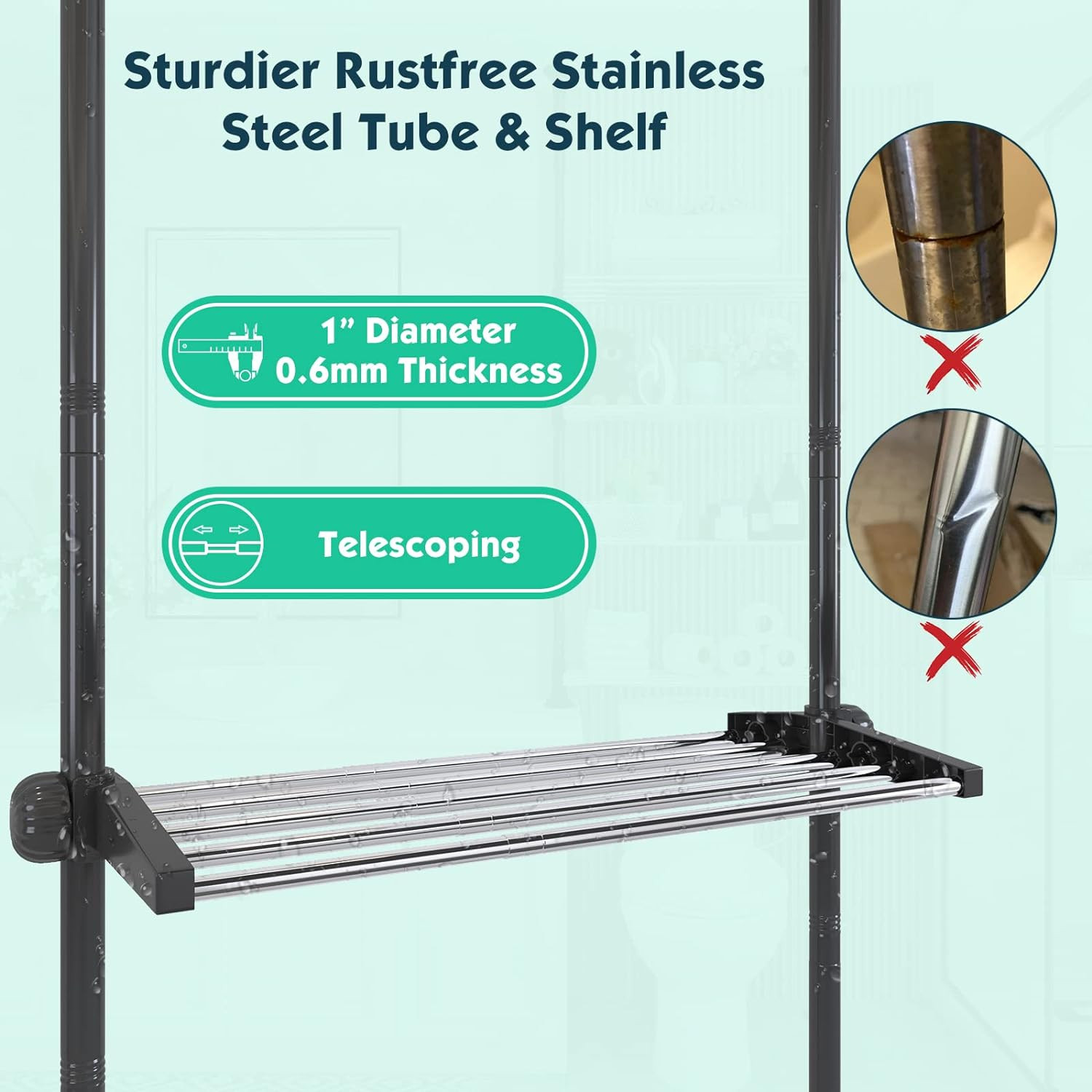 4-Tiers- 97 to 116" Adjust Tension Pole room Toilet Organizer Shelves Rack Black