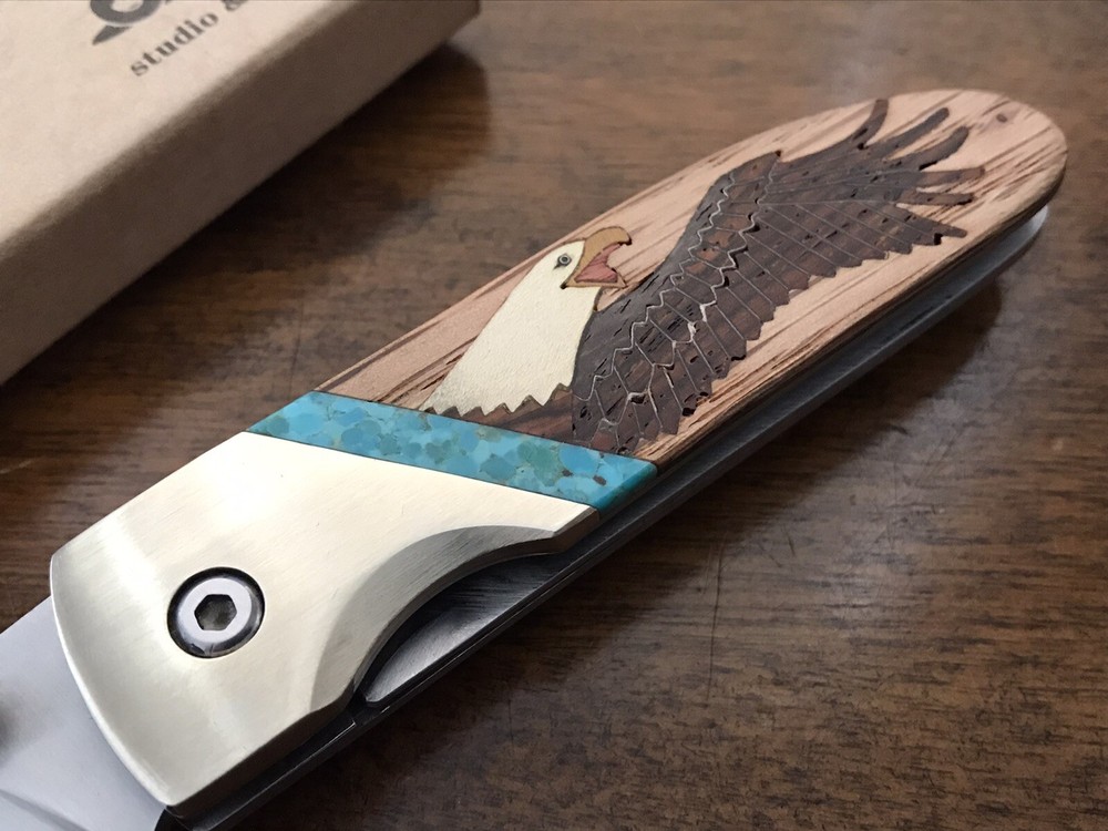 Santa Fe Stoneworks Custom Folding Knife Eagle Inlay USA