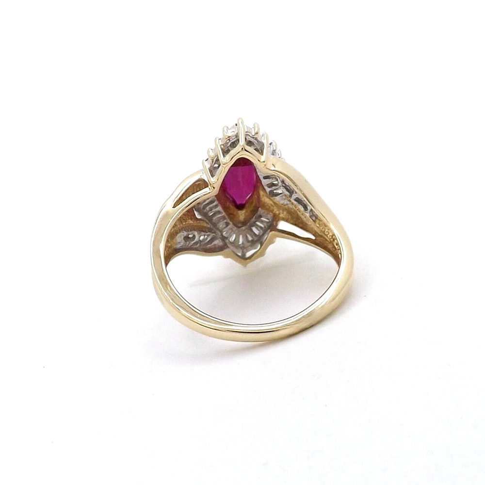 14k Gold Lab Created Marquise Ruby Natural Diamond Ring Navette Setting