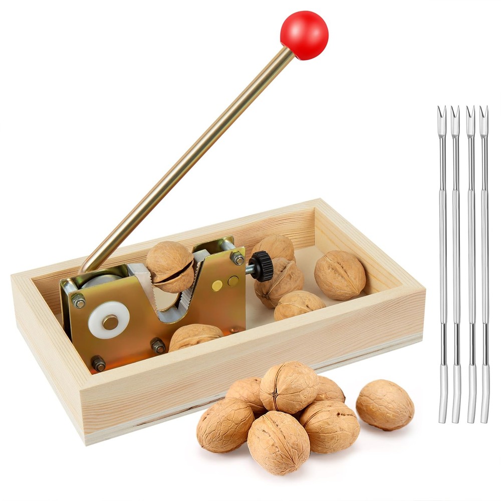 NutCracker Tool Heavy Duty Nut Cracker with Wooden Base Adjustable Nut Tongs ...