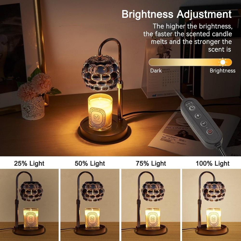 Candle Warmer Lamp with Timer Adjustable - Height Candle Warmer, Dimmer, Blac...