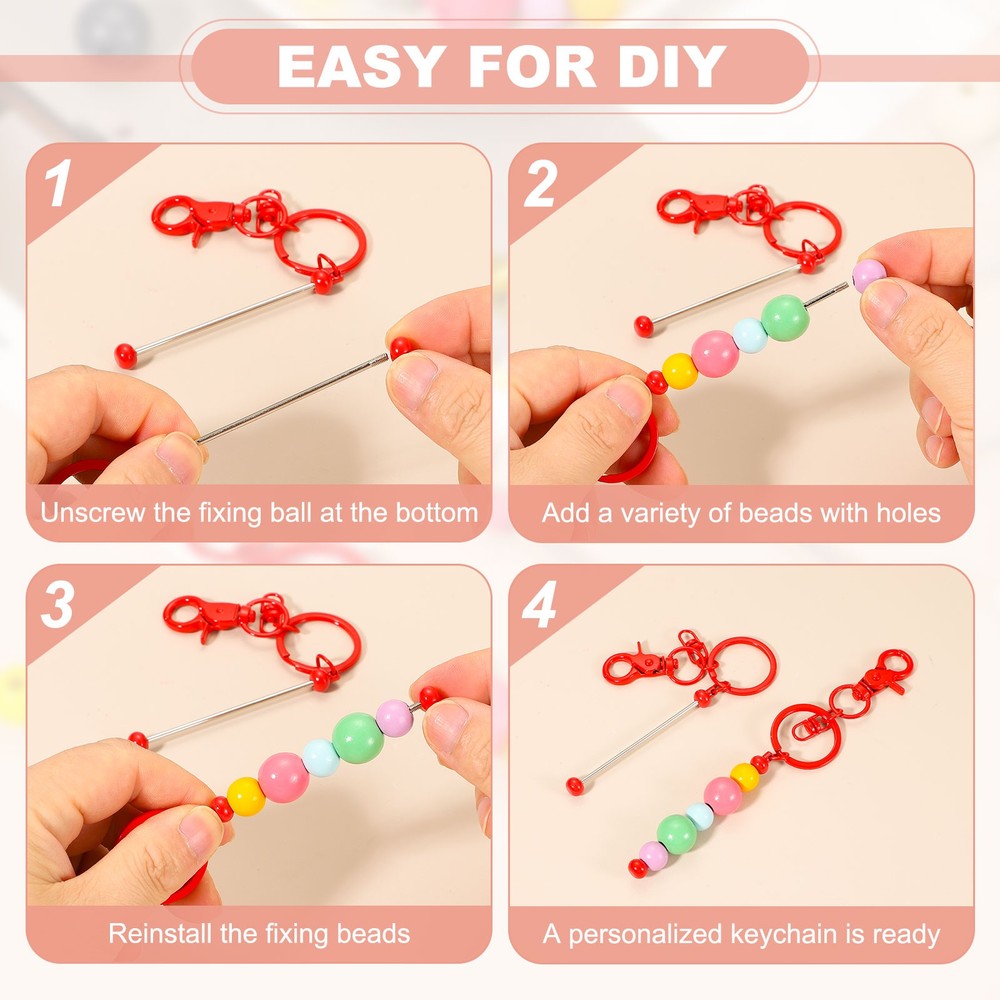18Pcs Beadable Keychains, DIY Beaded Keychain Making Kit, Candy Green