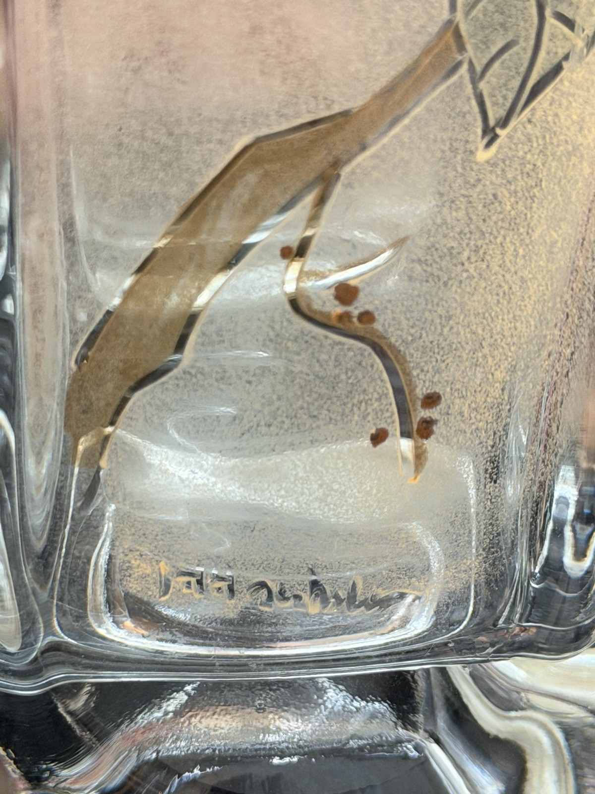 Miki Takachiho Signed Art Glass Vase Hummingbird Purple Floral Hand Painted 10"