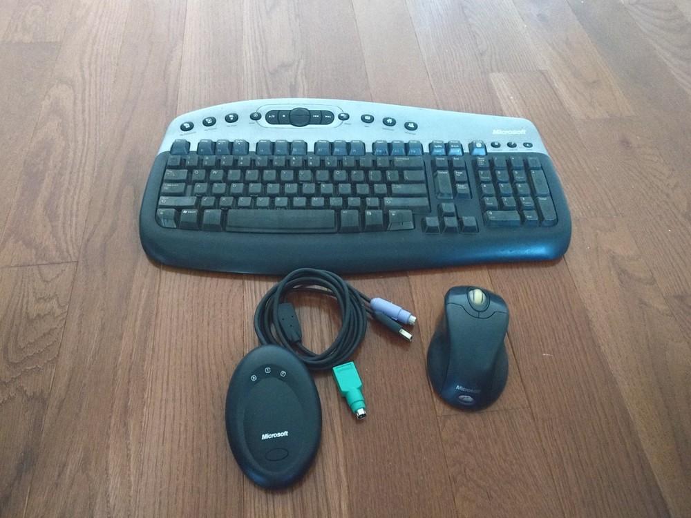 Microsoft Wireless Keyboard Multimedia Optical Desktop Mouse 1008 USB PS2 Tested