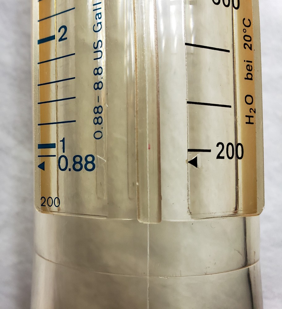 Flow Meter 200-2000 l/h, Conical Float, Variable Area , 16" long, 0.88-8.8 gpm