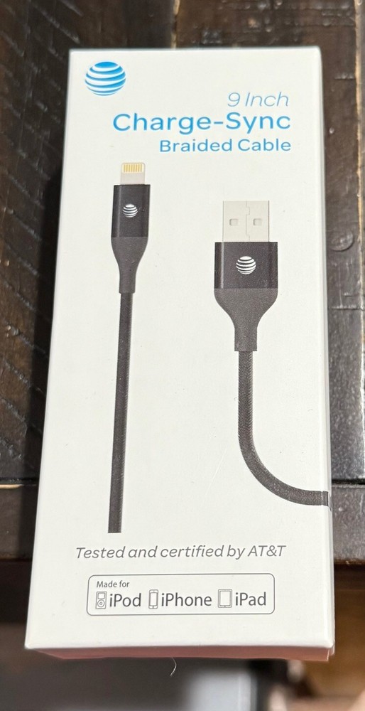 2-PACK AT&T iPhone MFI Certified 9inch Light-ning Braided Charge & Sync Cable