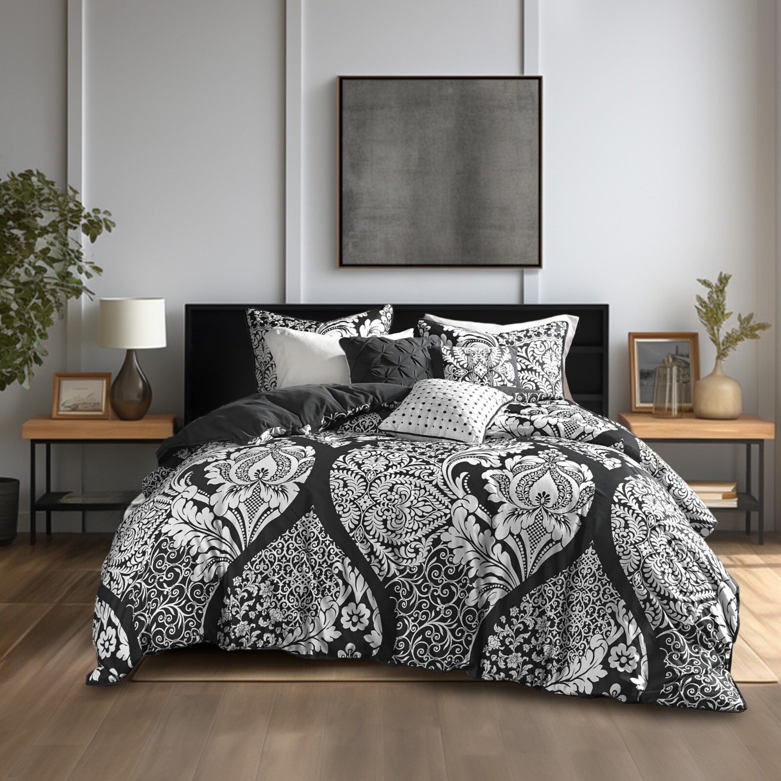 Madison Park 6 Piece Contrasted Color Cotton Sateen Printed Duvet Cover Set