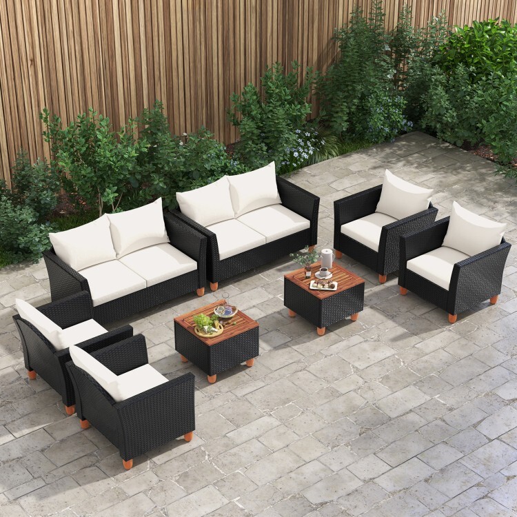 4PCS Patio Outdoor Furniture Conversation Rattan Sofa Set w/Storage Coffee Table