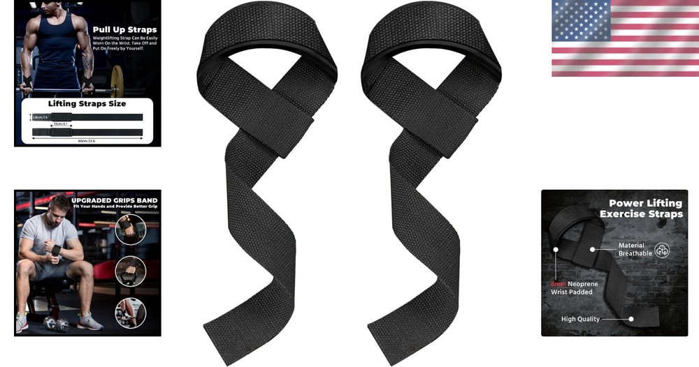 Durable Black Lifting Straps with Wrist Support for Ultimate Workout Efficiency