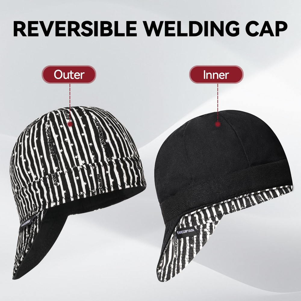 Reversible Welding Cap, 8 Panel Protective Welders Cap, 10 Oz Fireproof Cotton C